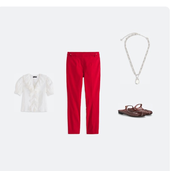 NWOT/EUC Tenney Mid Rise Slim Straight Ankle Trouser in Bright Red - Picture 13 of 14